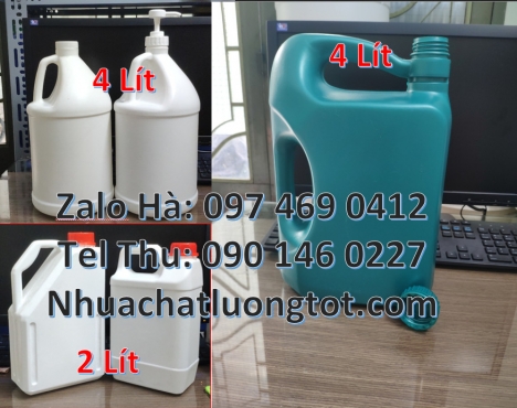 Can 1l vuông, Can 2l tròn, can 4l vòi nhấn đựng nước rửa chén, can 5l trong đựng dầu tràm, Can 10l d