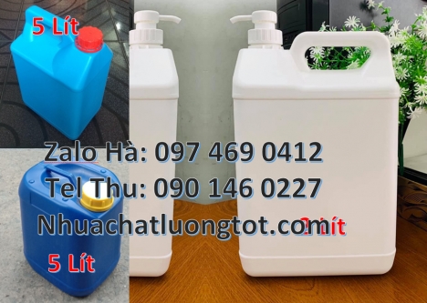 Can 1l vuông, Can 2l tròn, can 4l vòi nhấn đựng nước rửa chén, can 5l trong đựng dầu tràm, Can 10l d