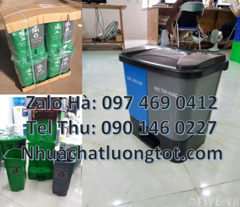 Thùng rác nhựa duy tân, thùng rác 120l 240l, Thùng rác 2 ngăn nắp lật, Thùng rác 3 ngăn bập bênh Thù