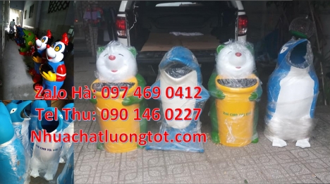 Thùng rác hình con cá chép. Thùng rác hình con voi. Thùng rác hình chim cánh cụt. Thùng rác chuột mi