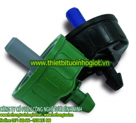 Đầu tưới nhỏ giọt bù áp, chia 2 bù áp, chia 4 bù áp, hệ thống tưới nhỏ giọt Azud
