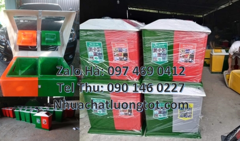 Thùng rác nhựa nắp lật bộ 3, thùng phân loại rác 2 ngăn, thùng phân loại rác 3 ngăn, Thùng rác 2 ngă