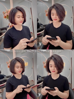 Tóc uốn cụp ngắn ngang vai, tóc bob uốn xoăn gợn sóng - Tiệp Nguyễn Hair Salon