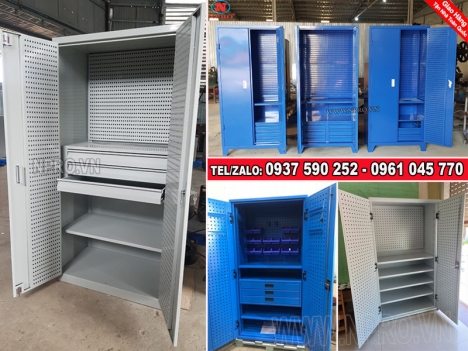 Tủ chứa đồ nghề vật tư có bảng treo, tủ treo dụng cụ cơ khí