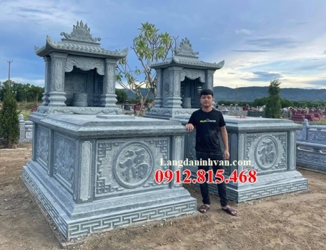 Mẫu mộ đôi đá xanh rêu nguyên khối đẹp – Lăng mộ đôi đá xanh rêu