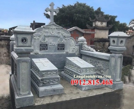 Mẫu mộ đôi đá xanh rêu nguyên khối đẹp – Lăng mộ đôi đá xanh rêu