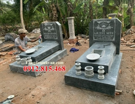Mẫu mộ đôi đá xanh rêu nguyên khối đẹp – Lăng mộ đôi đá xanh rêu