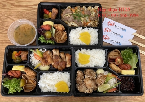 Hộp Nhựa Đen Đựng Cơm 4 Ngăn Có Kiềm Định ATVSTP