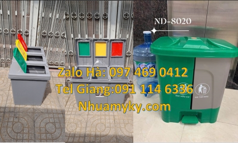 Thùng rác 3 ngăn bập bênh Thùng rác nắp lật bộ 3, Thùng đựng rác composite, bán sỉ thùng rác vô cơ,