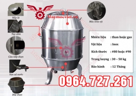 Lu quay vịt gà chân cong bằng than phi 90 cm tặng kèm bếp than, xiên móc treo, vận chuyển toàn quốc