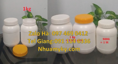 Hủ nhựa 1kg nắp vặn đựng hóa chất, hũ 500gr đựng thuốc sâu, Hủ nhựa 1.5 ký nắp vặn đựng mực in. Hủ n