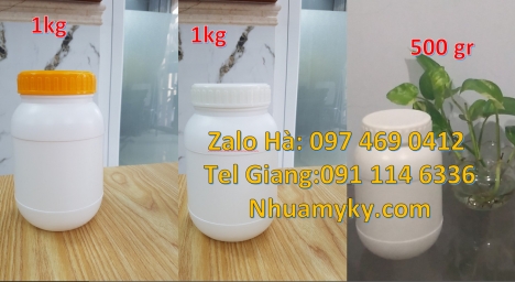 Hủ nhựa 1kg nắp vặn đựng hóa chất, hũ 500gr đựng thuốc sâu, Hủ nhựa 1.5 ký nắp vặn đựng mực in. Hủ n
