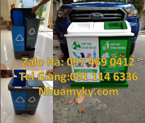Thùng rác 3 ngăn bập bênh Thùng rác nắp lật bộ 3, Thùng đựng rác composite, bán sỉ thùng rác vô cơ,