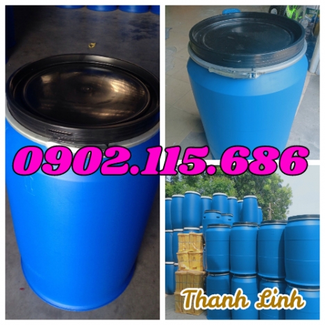 Phuy nhựa nắp mở, phuy 220 lít nắp mở, phuy nhựa cũ, phi nhựa, thùng phuy nhựa đựng hóa chất, thùng