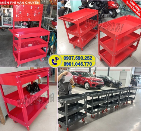 Xe đẩy 3 ngăn treo dụng cụ