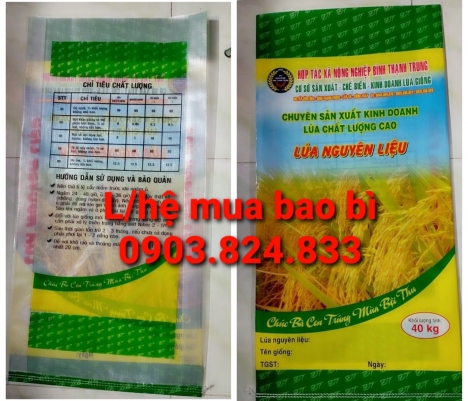 Bao pp dệt chuyên đựng gạo, đựng lúa giống 40kg in trục đồng ghép màng OPP