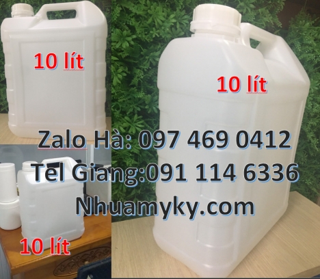 can 5l quay xéo đựng giấm, can 2 lít đựng phân bón, can vuông 5 lít xanh đựng nông dược, can 10l 20l