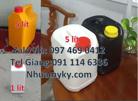 can 5l quay xéo đựng giấm, can 2 lít đựng phân bón, can vuông 5 lít xanh đựng nông dược, can 10l 20l