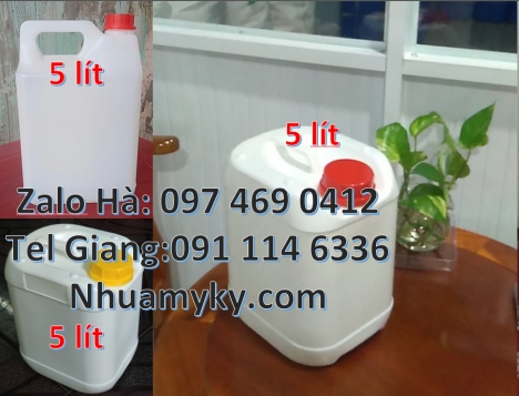 can 5l quay xéo đựng giấm, can 2 lít đựng phân bón, can vuông 5 lít xanh đựng nông dược, can 10l 20l