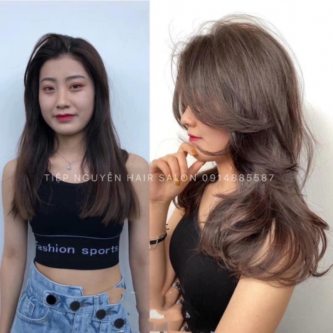 Tóc xoăn sóng lơi ngang vai cho nàng mái mưa Tiệp Nguyễn Hair Salon