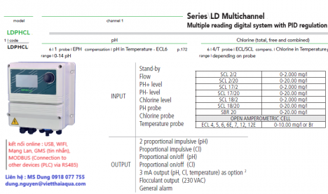 Bộ châm, kiểm soát PH và Cl2 tự động xử lý nước biển mã LDPHCL, ECL12..,_CS 86l/h 7 bar hãng EMEC Ý.