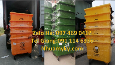 Xe rác đẩy tay 3 bánh hơi 1000L, xe chở rác 1000L, Xe thu gom rac đẩy tay các loại 2022, Xe rác chất