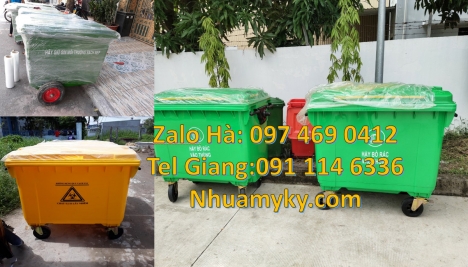 Xe rác đẩy tay 3 bánh hơi 1000L, xe chở rác 1000L, Xe thu gom rac đẩy tay các loại 2022, Xe rác chất