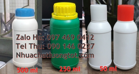 chai 250 ml đựng thuốc sâu, chai 500m chia vạch, bình nhựa 0.5 lít,Chai 50ml trắng sữa, Chai 500ml m