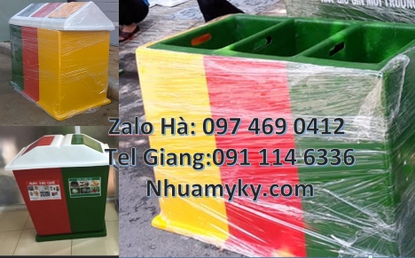 Thùng rác 2 ngăn nắp lật, thùng rác 3 ngăn trường học, thùng rác 3 ngăn, Thùng rác nhựa nắp lật bộ 3