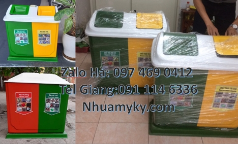 Thùng rác 2 ngăn nắp lật, thùng rác 3 ngăn trường học, thùng rác 3 ngăn, Thùng rác nhựa nắp lật bộ 3