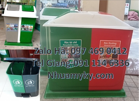 Thùng rác 2 ngăn nắp lật, thùng rác 3 ngăn trường học, thùng rác 3 ngăn, Thùng rác nhựa nắp lật bộ 3