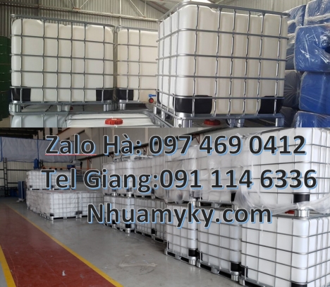 Bồn nhựa 1000 lít đựng hóa chất, bồn nhựa 1 khối nhập khẩu, Tank 1000L đựng chất phụ gia thực phẩm,