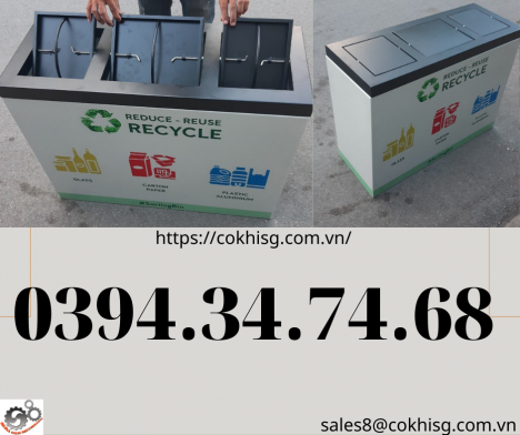 Thùng rác phân loại 3 ngăn bằng inox