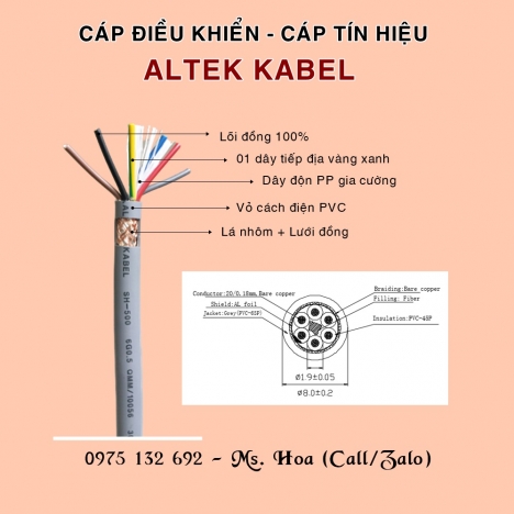 Cáp mềm 6 lõi, cáp điều khiển 6x0.75 Altek Kabel