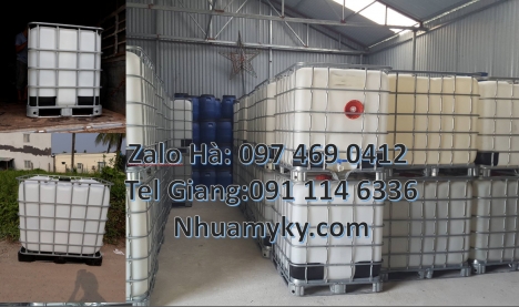 Bồn nhựa 1000 lít đựng hóa chất, bồn nhựa 1 khối nhập khẩu, Tank 1000L đựng chất phụ gia thực phẩm,