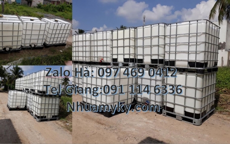 Bồn nhựa 1000 lít đựng hóa chất, bồn nhựa 1 khối nhập khẩu, Tank 1000L đựng chất phụ gia thực phẩm,