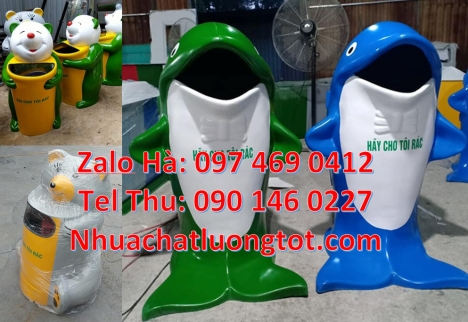 thùng rác con voi, thùng rác cá heo, Thùng rác cá chép, thùng rác gấu trúc, thùng rác
