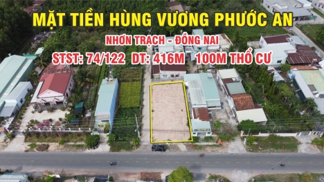 Cần bán thửa đất 3 mặt tiền đường Hùng Vương xã Phước An Nhơn Trạch
