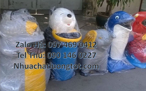 Thùng rác hình con cá heo. Thùng rác hình con cá chép. Thùng rác hình con voi. Thùng rác hình chim c