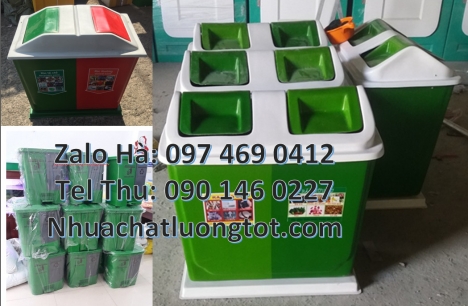 Thùng rác nhựa nắp lật bộ 3, thùng phân loại rác 2 ngăn thùng phân loại rác 3 ngăn, Thùng rác 2 ngă