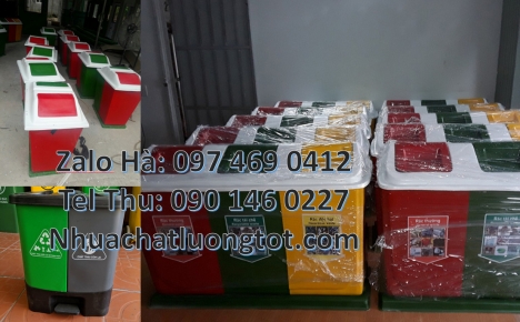 Thùng rác nhựa nắp lật bộ 3, thùng phân loại rác 2 ngăn thùng phân loại rác 3 ngăn, Thùng rác 2 ngă