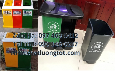 Thùng rác nhựa nắp lật bộ 3, thùng phân loại rác 2 ngăn thùng phân loại rác 3 ngăn, Thùng rác 2 ngă