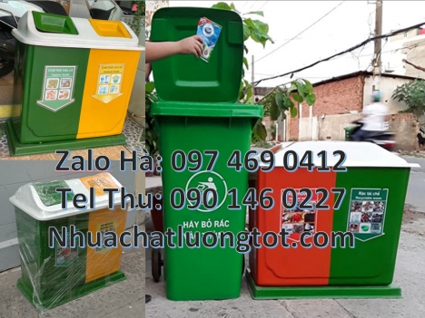 Thùng rác nhựa nắp lật bộ 3, thùng phân loại rác 2 ngăn thùng phân loại rác 3 ngăn, Thùng rác 2 ngă