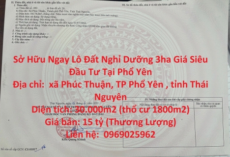 Sở Hữu Ngay Lô Đất Nghỉ Dưỡng 3ha Giá Siêu Đầu Tư Tại Phổ Yên