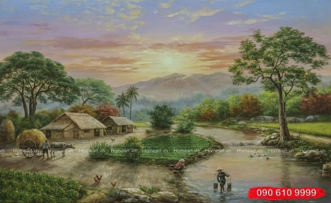 Những bức tranh đồng quê đẹp, tranh đồng quê Việt Nam - Tranh Sơn Dầu Home Art
