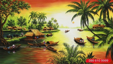 Những bức tranh đồng quê đẹp, tranh đồng quê Việt Nam - Tranh Sơn Dầu Home Art