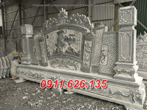 mẫu cuốn thư lăng mộ bằng đá đẹp +8 bình phong đá