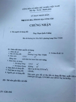 bán nhà cấp 4 mặt tiền đường thích thiện chiếu p. long tâm bà rịa