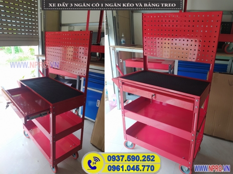 Xe đẩy dụng cụ 3 ngăn, tủ đựng đồ nghề cơ khí 3 ngăn giá rẻ