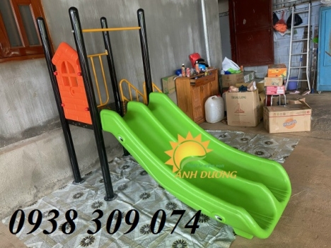 Cầu trượt máng đôi nhựa PP nguyên sinh dành cho bé